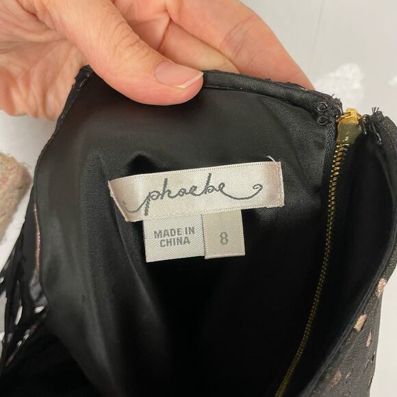 Phoebe | Black Sheer Laser Cut Triangle Metallic Layered A-line Cocktail Dress - Picture 6 of 8
